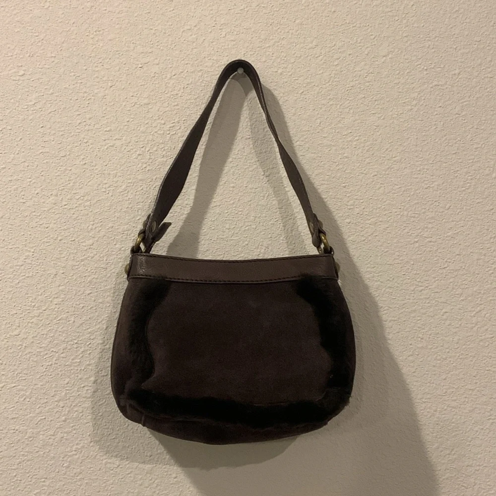 LMT: UGG Australia Suede Leather Shearling Classic Bailey Handbag in Dark Brown
